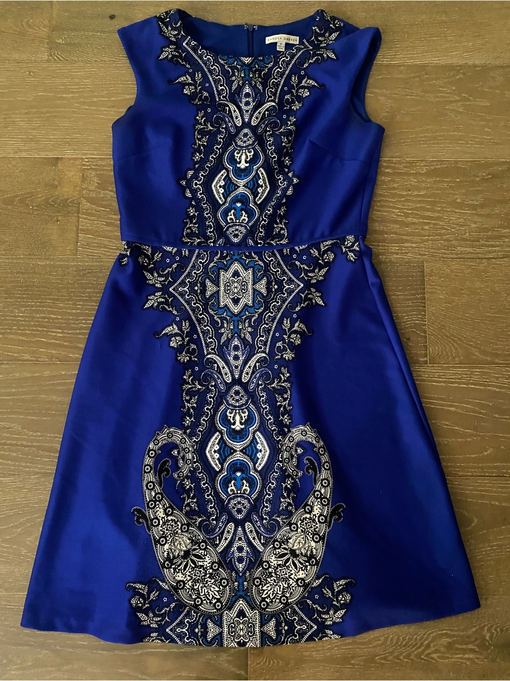 Sandra Darren Nordstrom Blue White Paisley A-Line Work Career Cocktail Dress 8